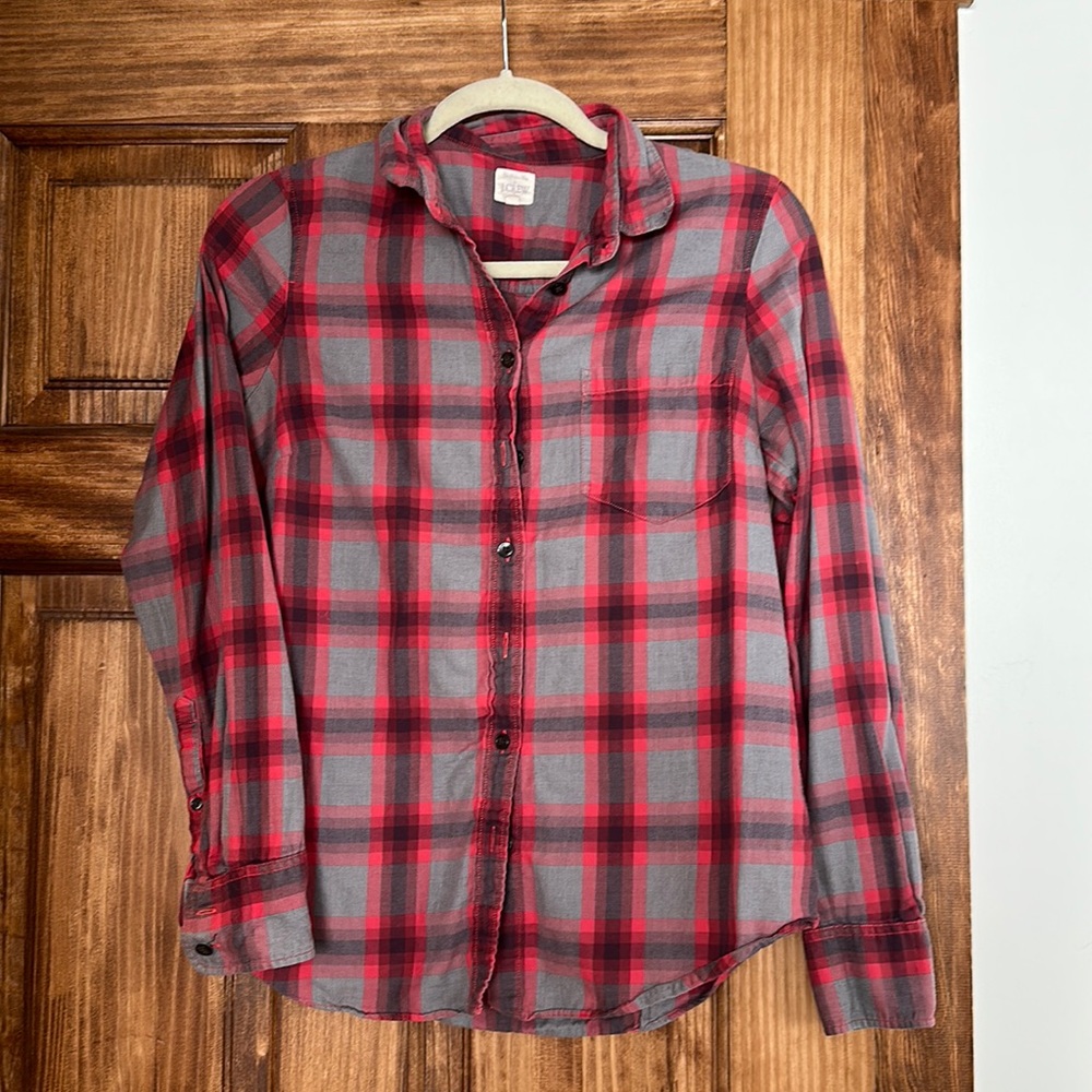 J Crew Plaid Button Down Top
